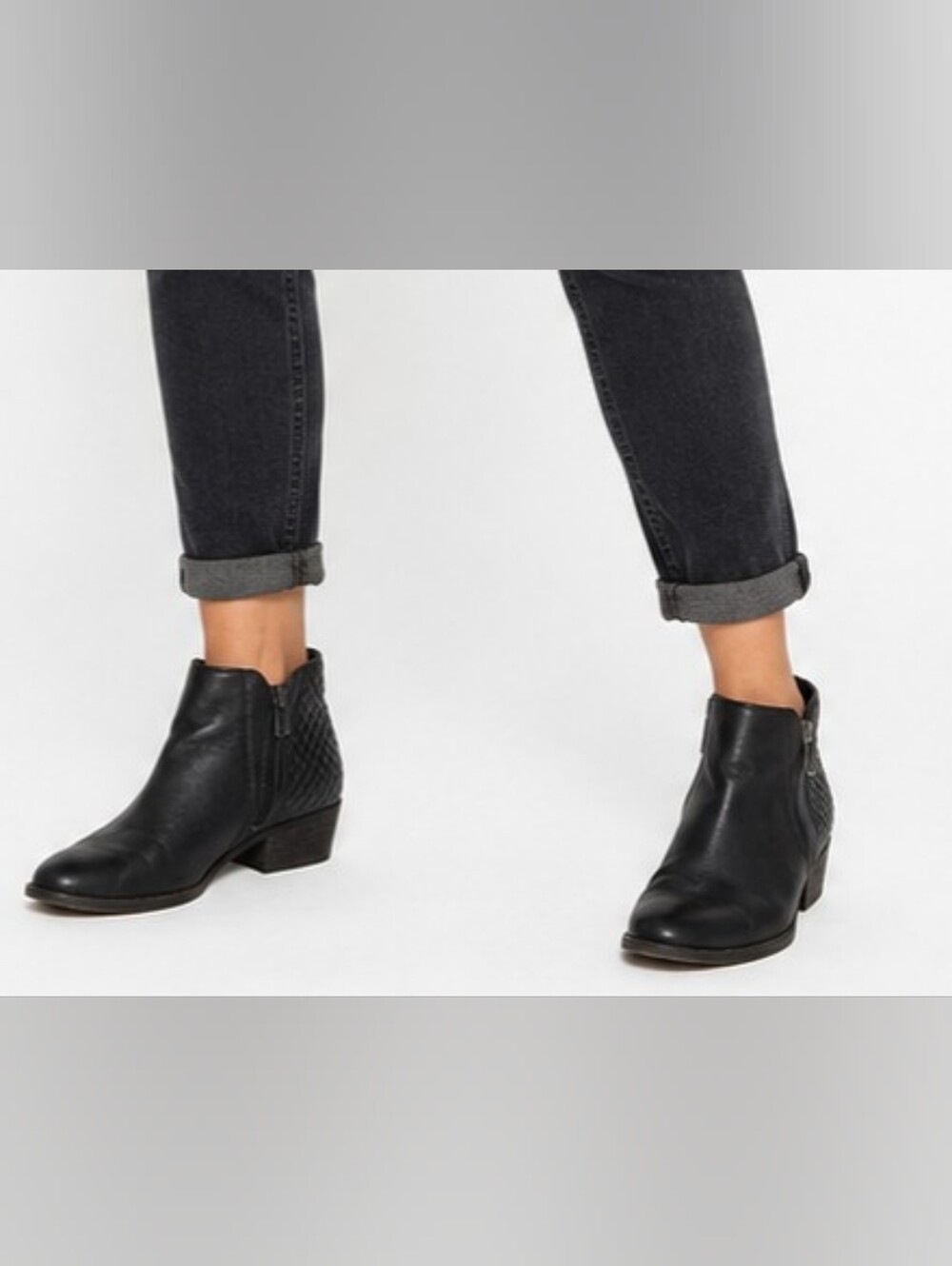 Lucky Brenon Quilted Black Leather Block Heel Bootie Emo Party Punk Rock School